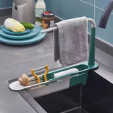 Sink Storage Rack Adjustable Expandable Kitchen Sink Organizer with Towel Bar and Drain Basket