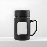 Glass Double Wall Sipper Mug 500ml with Handle & Spill Proof Lid