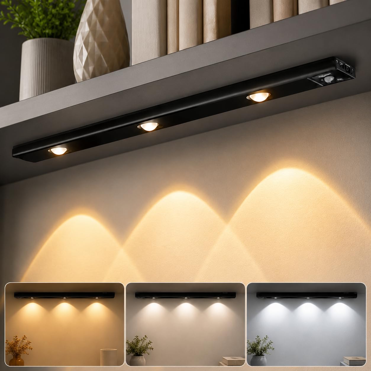 Rechargeable Motion Sensor LED Light – Wireless Under Cabinet Light with 3 Color Modes