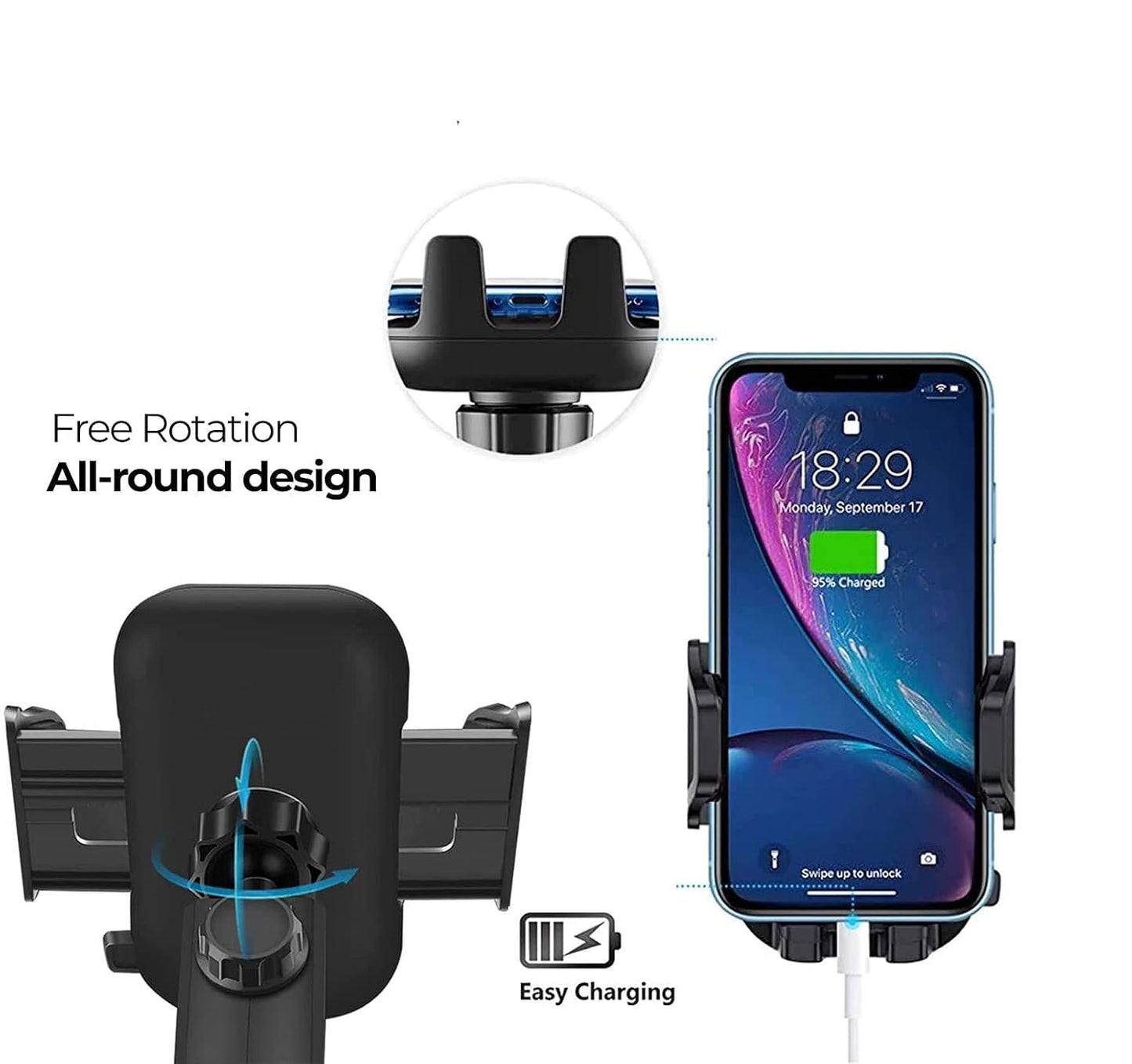 Premium Mobile Holder for Car Strong Suction Cup, 360° Rotatable,Car Mobile Holder
