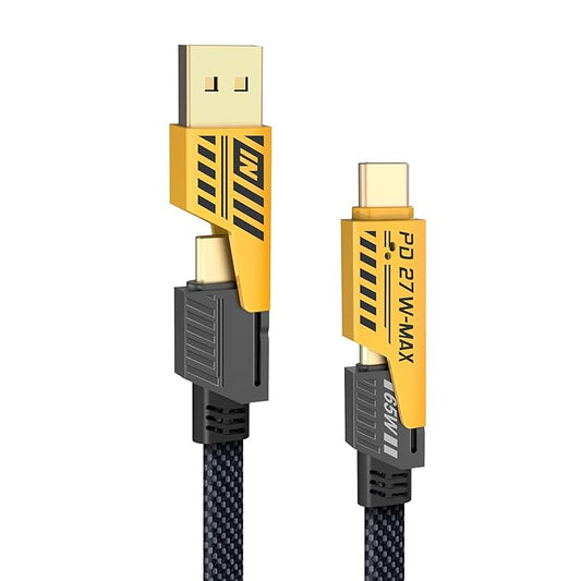 High Grade 4 In 1 Metal Alloy Ports Fast Charging & Data Transfer 65W Cable|Super Durable Texture Braided|Supporting Thunderbolt Port,Type C Lightning,Type A For All iPhones & Laptop