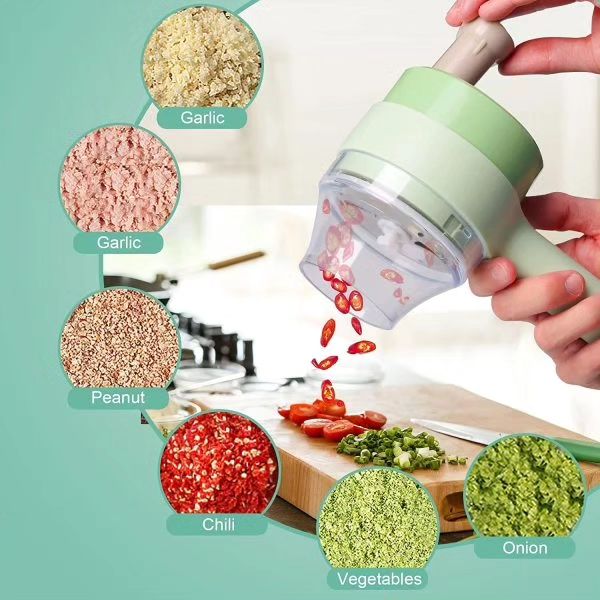 Handheld Electric Cutter Vegetable 4 in 1 Smart Wireless Portable Electric Vegetable Cutter Set Cutter for Vegetable Food Chopper with Brush
