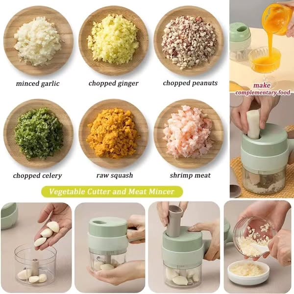 Handheld Electric Cutter Vegetable 4 in 1 Smart Wireless Portable Electric Vegetable Cutter Set Cutter for Vegetable Food Chopper with Brush
